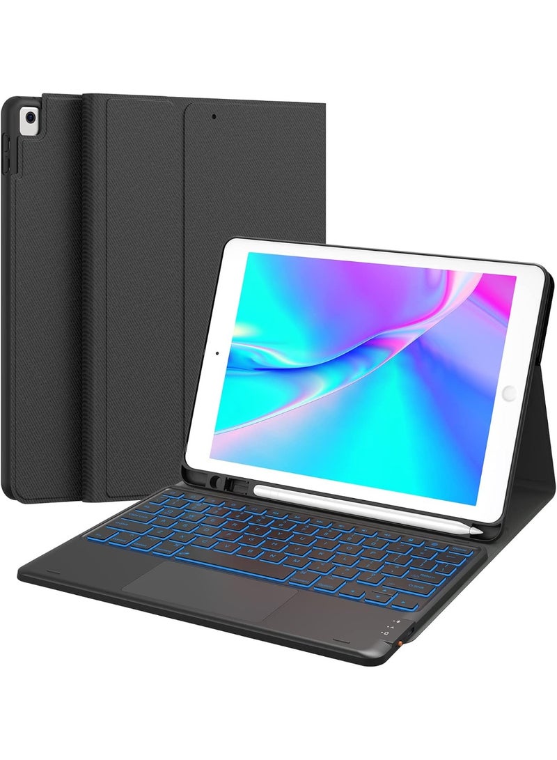 Arabic/English Keyboard Case for iPad 9th Generation, 7 Color Backlit, Multi-Touch Trackpad, Built-in Pencil Holder, 2 Wireless Channels, Flip Stand Keyboard Case for iPad 9th/8th/7th Gen 10.2” , Black - Image 1